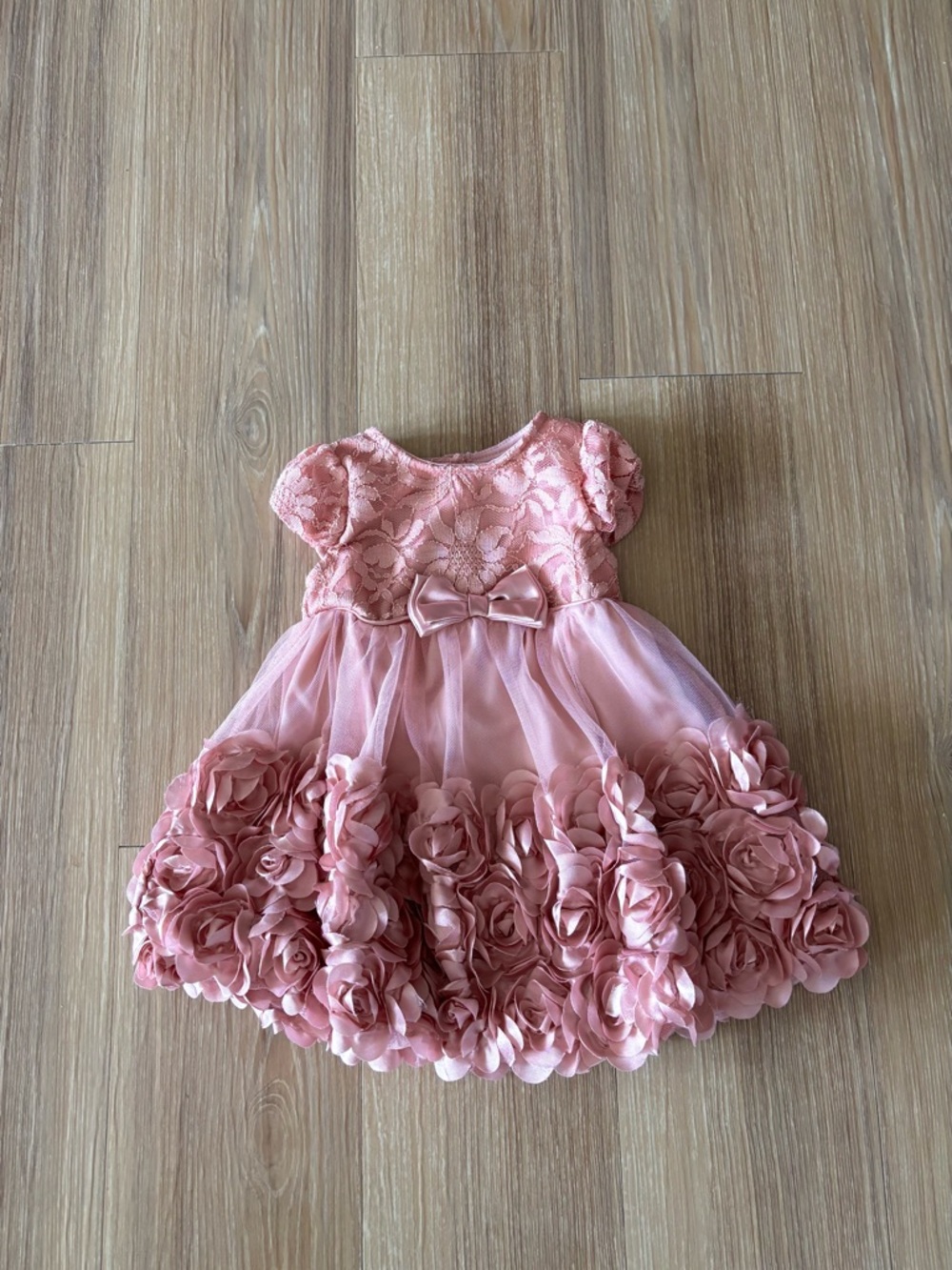 Nanette Baby Girl Dress Pink Lace Rose Satin Tulle Cap Sleeve 12 Months Formal
